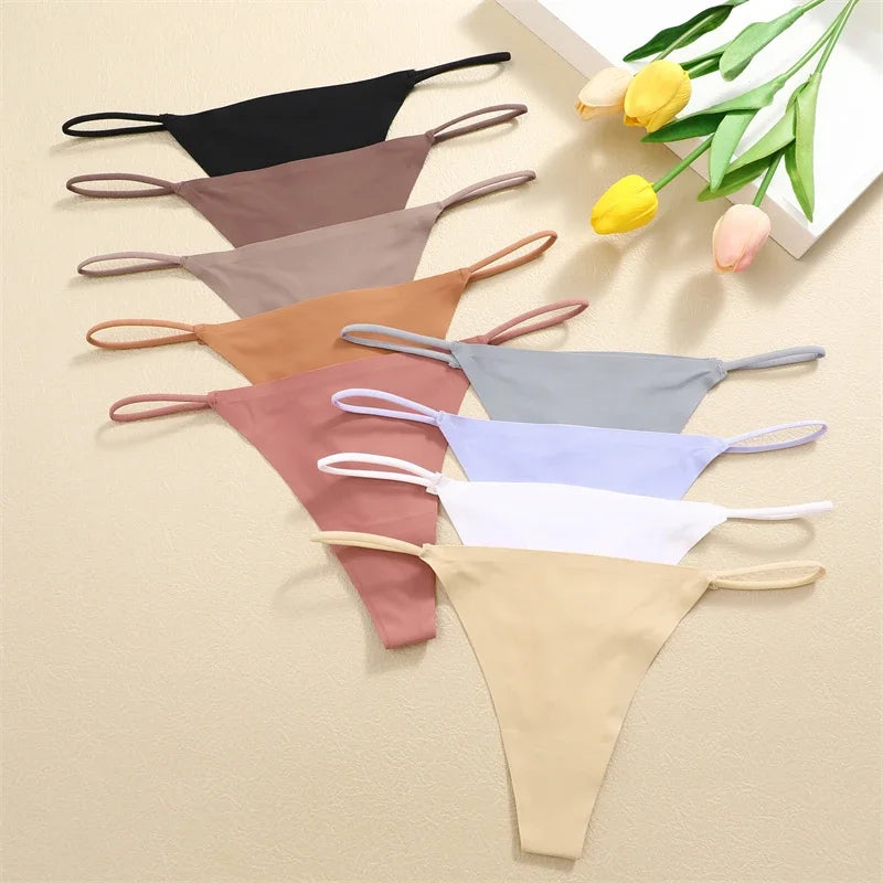 10-Pack Seamless Thong Panties for Women – Low Waist, Thin Straps, Comfortable T-Back Underwear