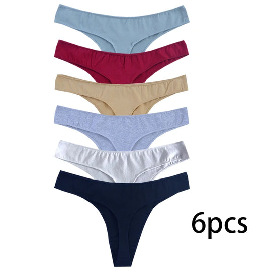 6-Pack Women’s Cotton Thong Panties – Low Rise, Breathable, Sporty Style