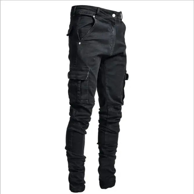 Mens Stretchy Skinny Ripped Jeans Men Side Pocket Washed Slim Denim Pants Biker Jeans Fashion Sweatpants Hip Hop Trousers Jogger