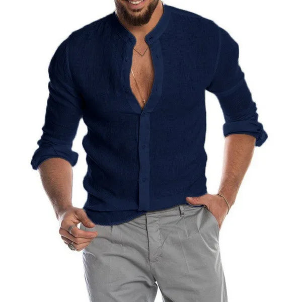 New Spring Men's Fashion Casual  Shirt  Button Linen Cotton Comfortable Daily Tops Long Sleeve Shirt