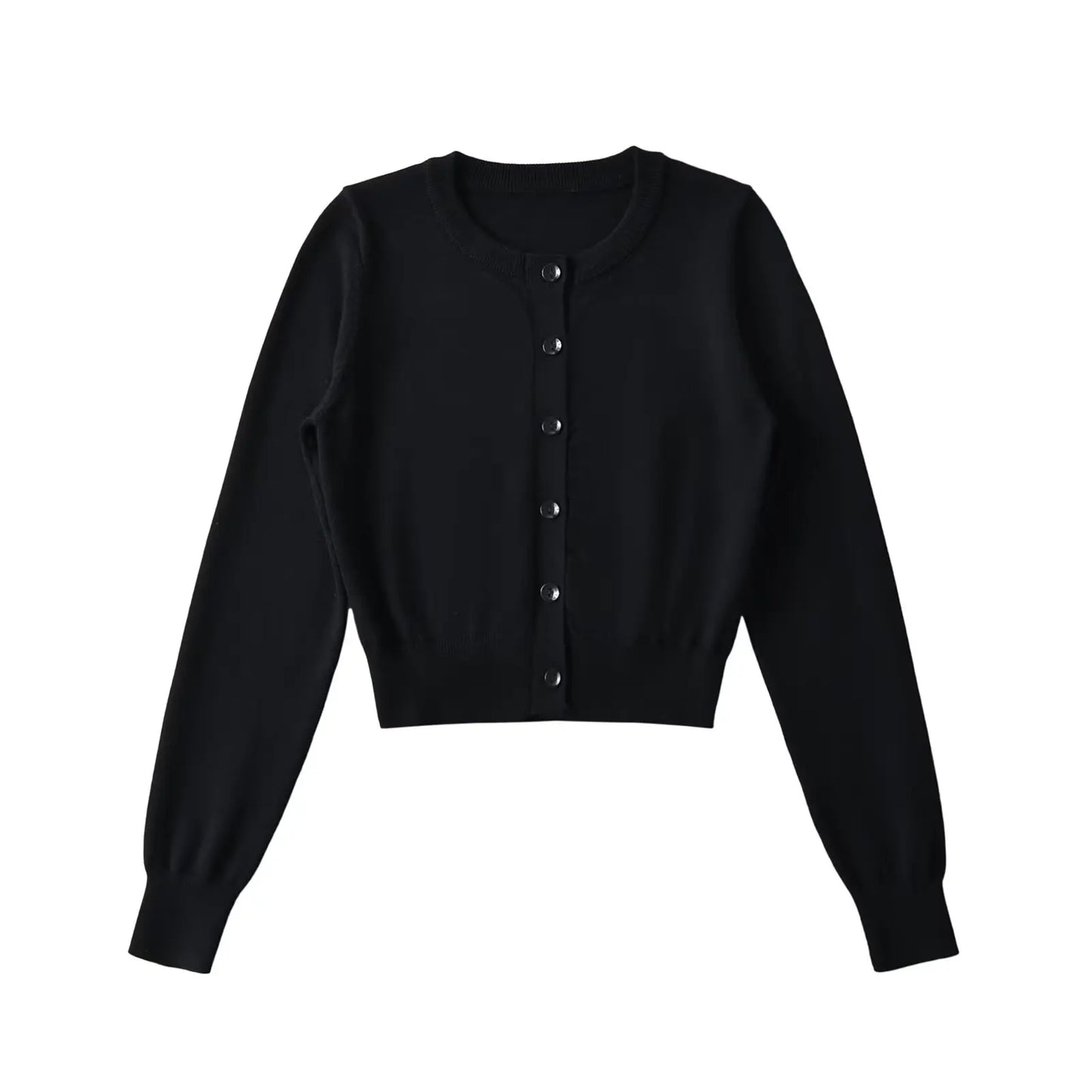 2024 Retro Pointelle Knit Cropped Cardigan for Women – Button Front, Long Sleeve