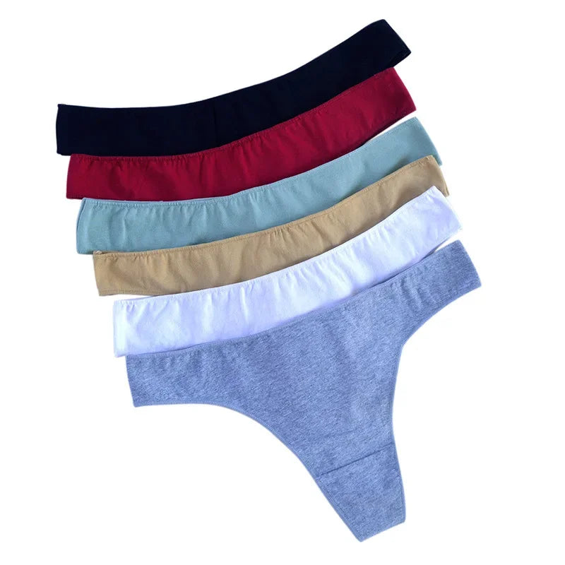 6-Pack Women’s Cotton Thong Panties – Low Rise, Breathable, Sporty Style