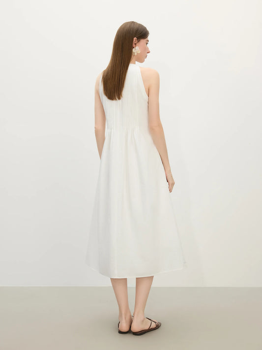 FSLE Accordion Pleats Small Round neckline Elegant Slim-Fitting Halter Neckline Women's Dress 2025 Summer New Design 25FS12367