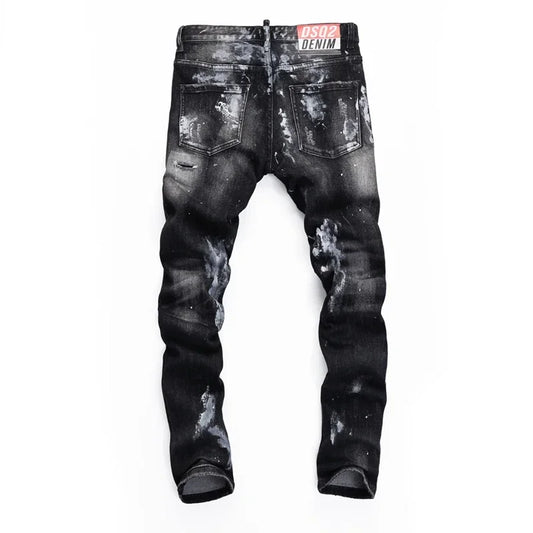 "D2 Fashion Men’s Slim Fit Distressed Black Denim Jeans – Hole Design, Pencil Trousers (Model 8422)"