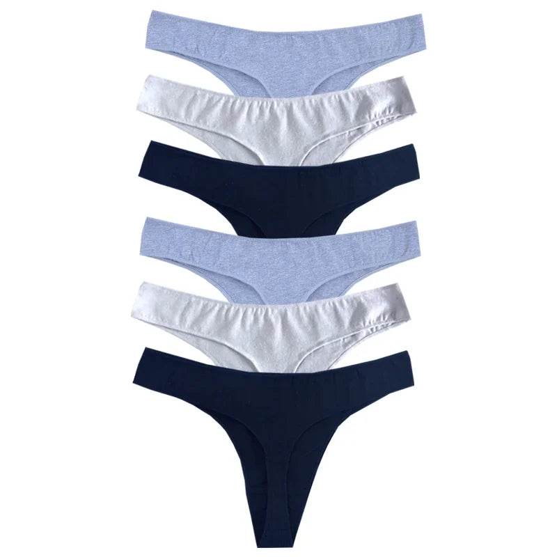 6-Pack Women’s Cotton Thong Panties – Low Rise, Breathable, Sporty Style