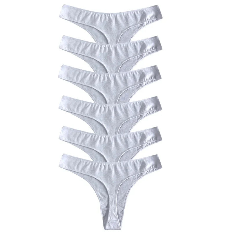 6-Pack Women’s Cotton Thong Panties – Low Rise, Breathable, Sporty Style
