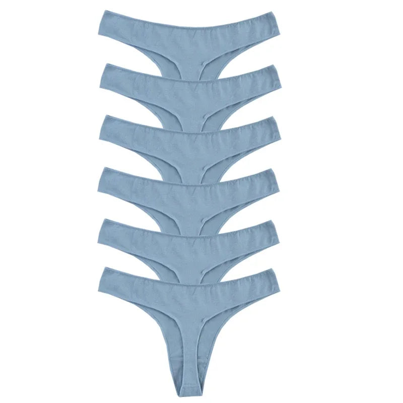 6-Pack Women’s Cotton Thong Panties – Low Rise, Breathable, Sporty Style