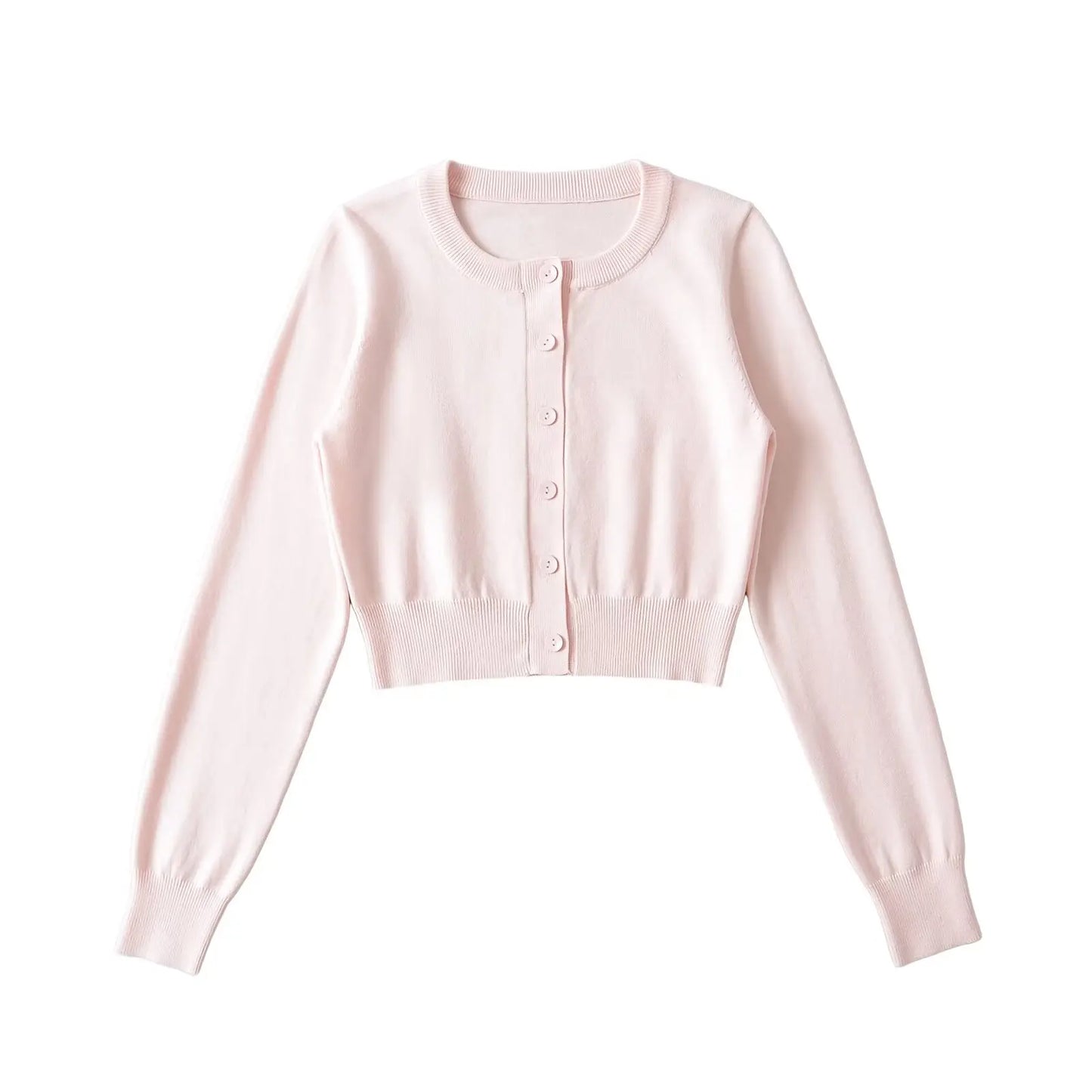 2024 Retro Pointelle Knit Cropped Cardigan for Women – Button Front, Long Sleeve