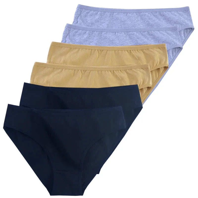 6-Pack Women's Cotton Panties – Mid-Waist, Solid Colors, Breathable & Soft Underwear