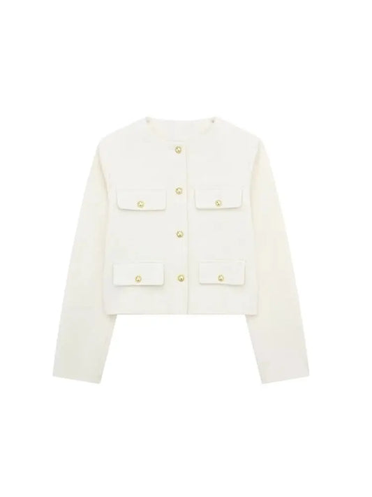 TRZA-Women's Golden Button Jacket Coat, O Neck, Long Sleeve, Female Outerwear, Chic Tops, Fashion
