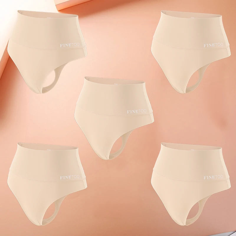 5-Pack High Waist Seamless Thong Shapewear Panties – Tummy Control, Antibacterial Lining