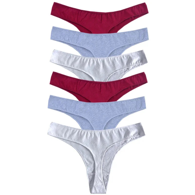 6-Pack Women’s Cotton Thong Panties – Low Rise, Breathable, Sporty Style