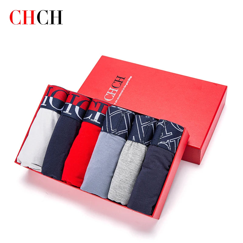 CHCH 6Pcs/Men's Underwear Fashion Underwear High Stretch Boxers Briefs Shorts Breathable Soft Men's Shorts Plus SizeL-3XL