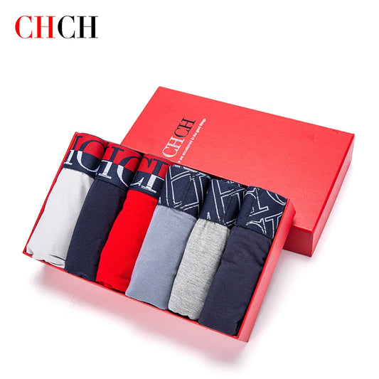 CHCH 6Pcs/Men's Underwear Fashion Underwear High Stretch Boxers Briefs Shorts Breathable Soft Men's Shorts Plus SizeL-3XL