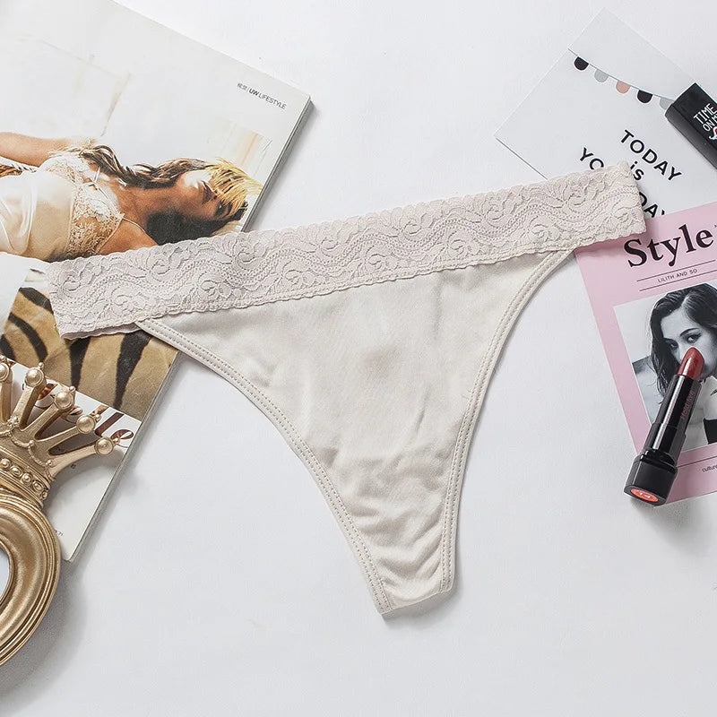 3-Pack 100% Natural Silk Women’s Sexy V-String Thong Panties – M/L/XL