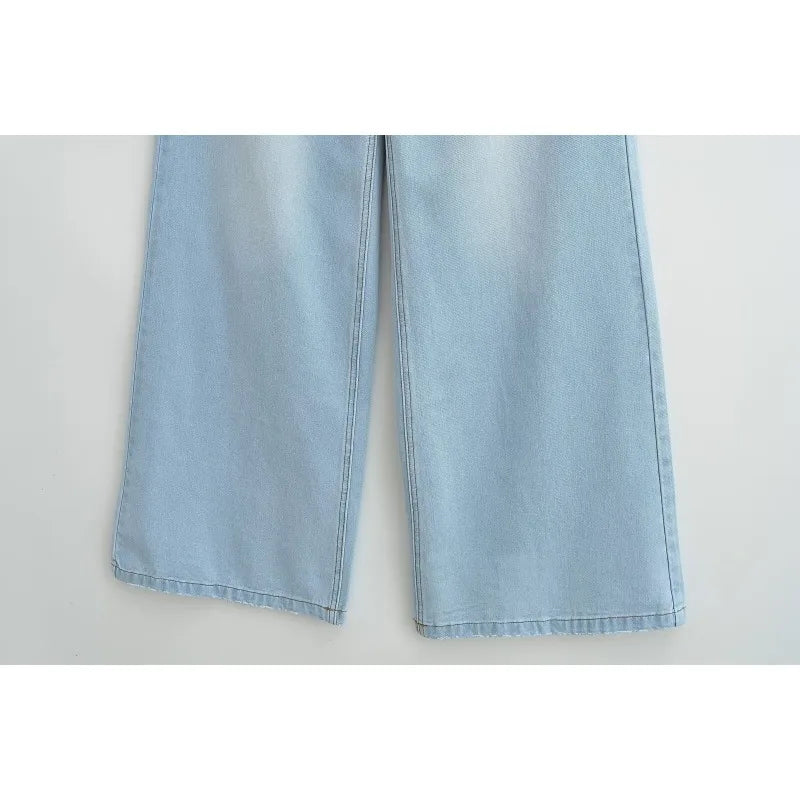 TRAFZR Women's Denim Pants Baggy Jeans Y2k Vintage Flared Wide New Low Waist Rise Oversize Pant Harajuku Fashion Woman Trousers