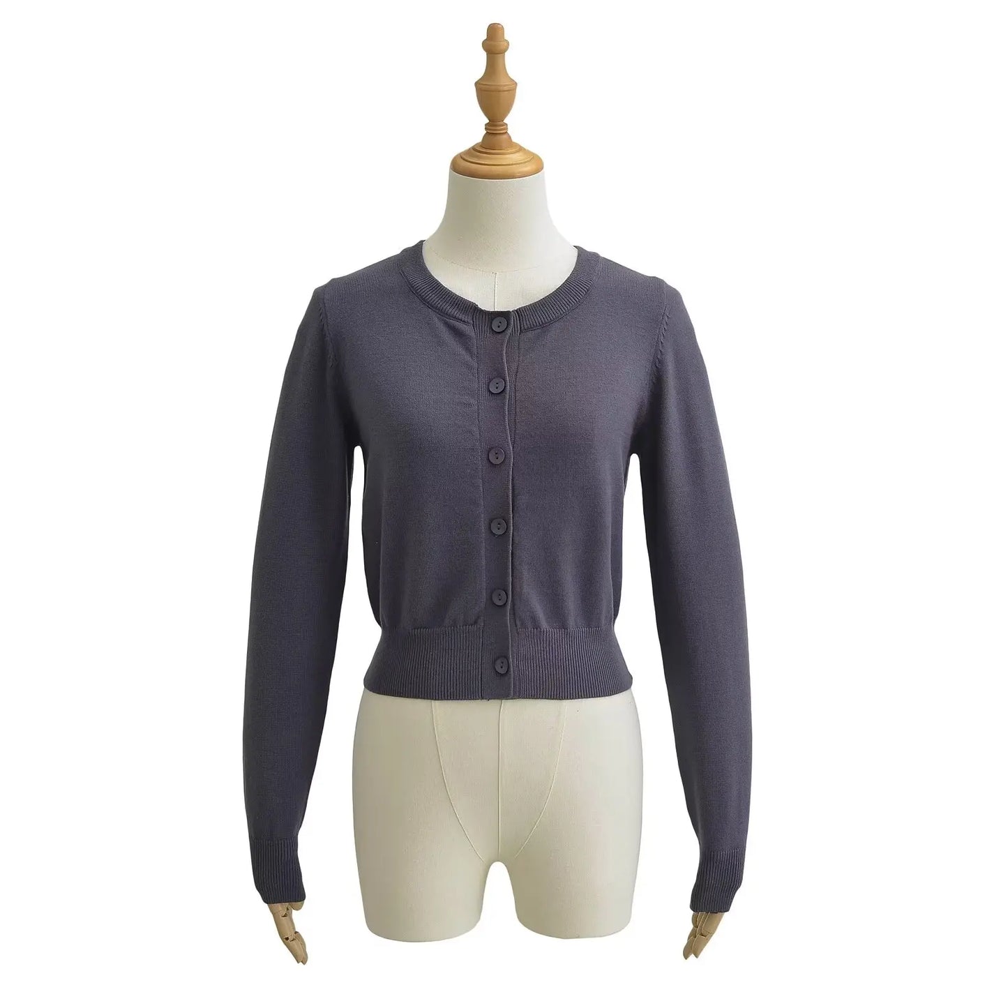 2024 Retro Pointelle Knit Cropped Cardigan for Women – Button Front, Long Sleeve