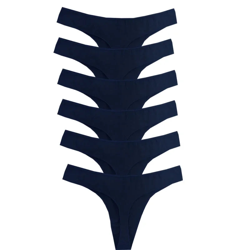 6-Pack Women’s Cotton Thong Panties – Low Rise, Breathable, Sporty Style