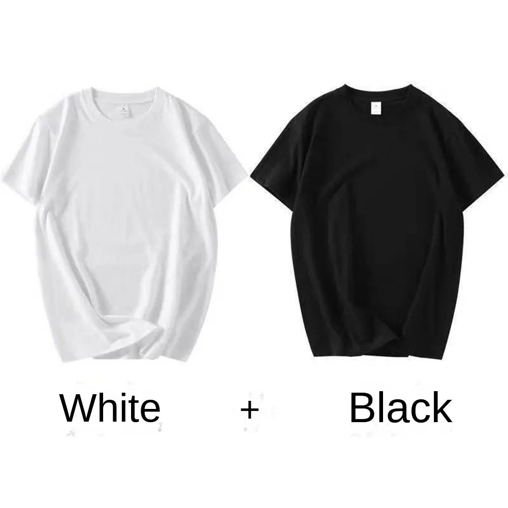 2PCS Unisex White Cotton T-Shirts – Casual Loose Fit Short Sleeve Tees for Men & Women