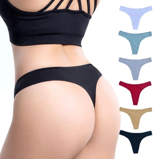 6-Pack Women’s Cotton Thong Panties – Low Rise, Breathable, Sporty Style