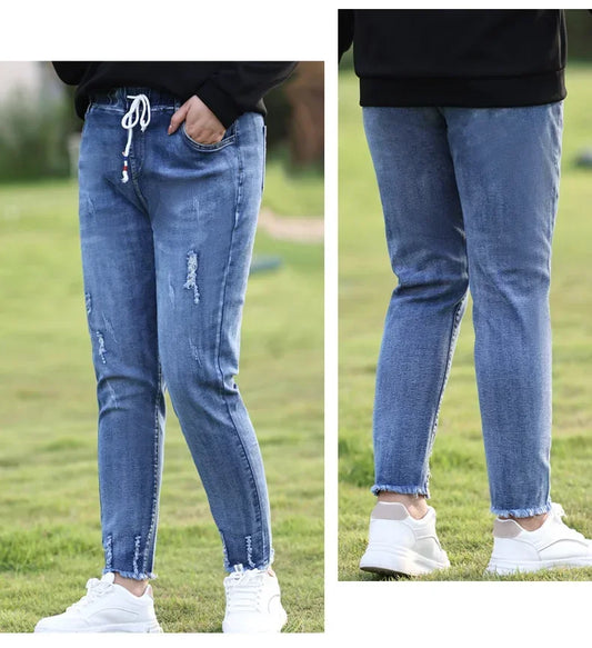 XL-6XL Plus Size jeans for Women Mom Jeans Woman Elastic High Waist Blue BaggyJeans Denim Ripped Jeans Female Harem Pants