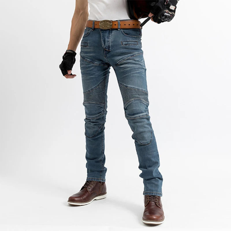 Motorcycle Riding Jeans for Men – Slim Fit Denim with Removable Knee & Hip Pads