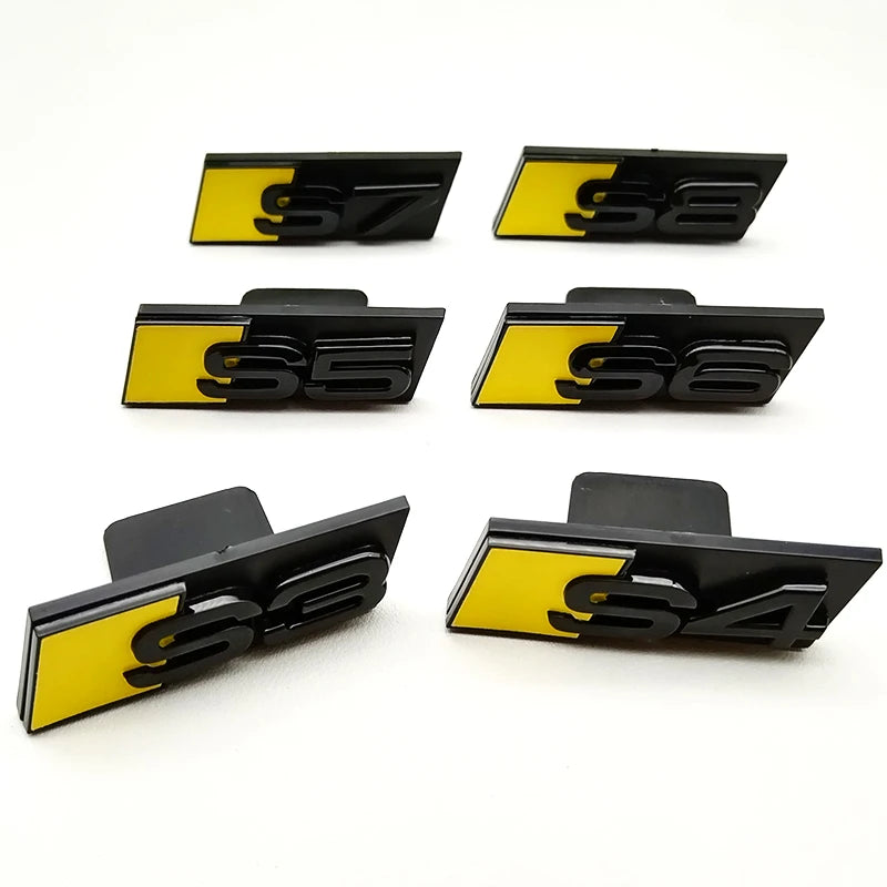 3D ABS Yellow Black Car Grill Logo S3 S4 S5 S6 S7 S8 Front Grille Emblem Badge For Audi S3 S4 S5 S6 S7 S8 Accessories