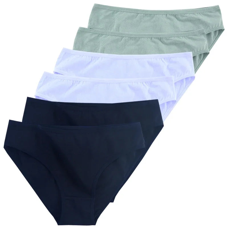 6-Pack Women's Cotton Panties – Mid-Waist, Solid Colors, Breathable & Soft Underwear