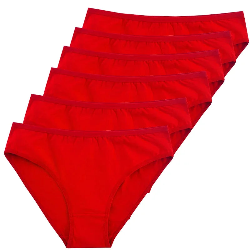 6-Pack Women's Cotton Panties – Mid-Waist, Solid Colors, Breathable & Soft Underwear