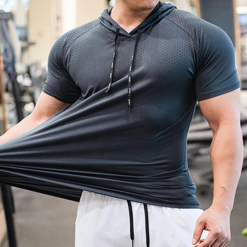 Men's Quick-Dry Hooded Gym T-Shirt