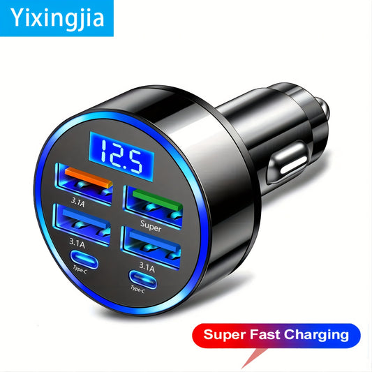 Yixingjia's New Digital Display Car Charger QC3.0+3.1A Car Charger Car Phone Charger Multi-function Car Charger One Drag Six Car Conversion Plug Dual PD Car Charger Flash Charge