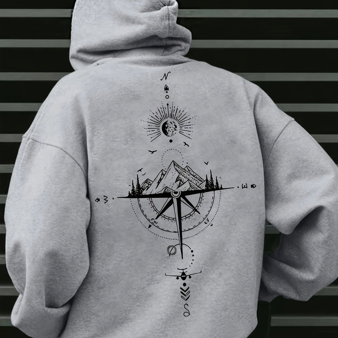 Men'S Autumn Winter Galaxy Print Hooded Sweatshirt, French Terry Fleece, 100% Polyester, Non-Stretch Knit Fabric, Loose Fit with Pocket Detail, Casual Sports Style Hooded Pullover